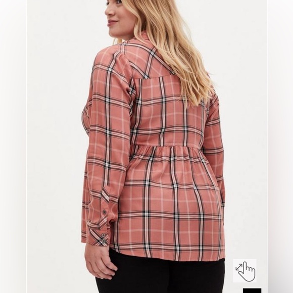 Torrid | Peach Plaid Twill Peplum Babydoll Popover Top Size 2X - Picture 2 of 14